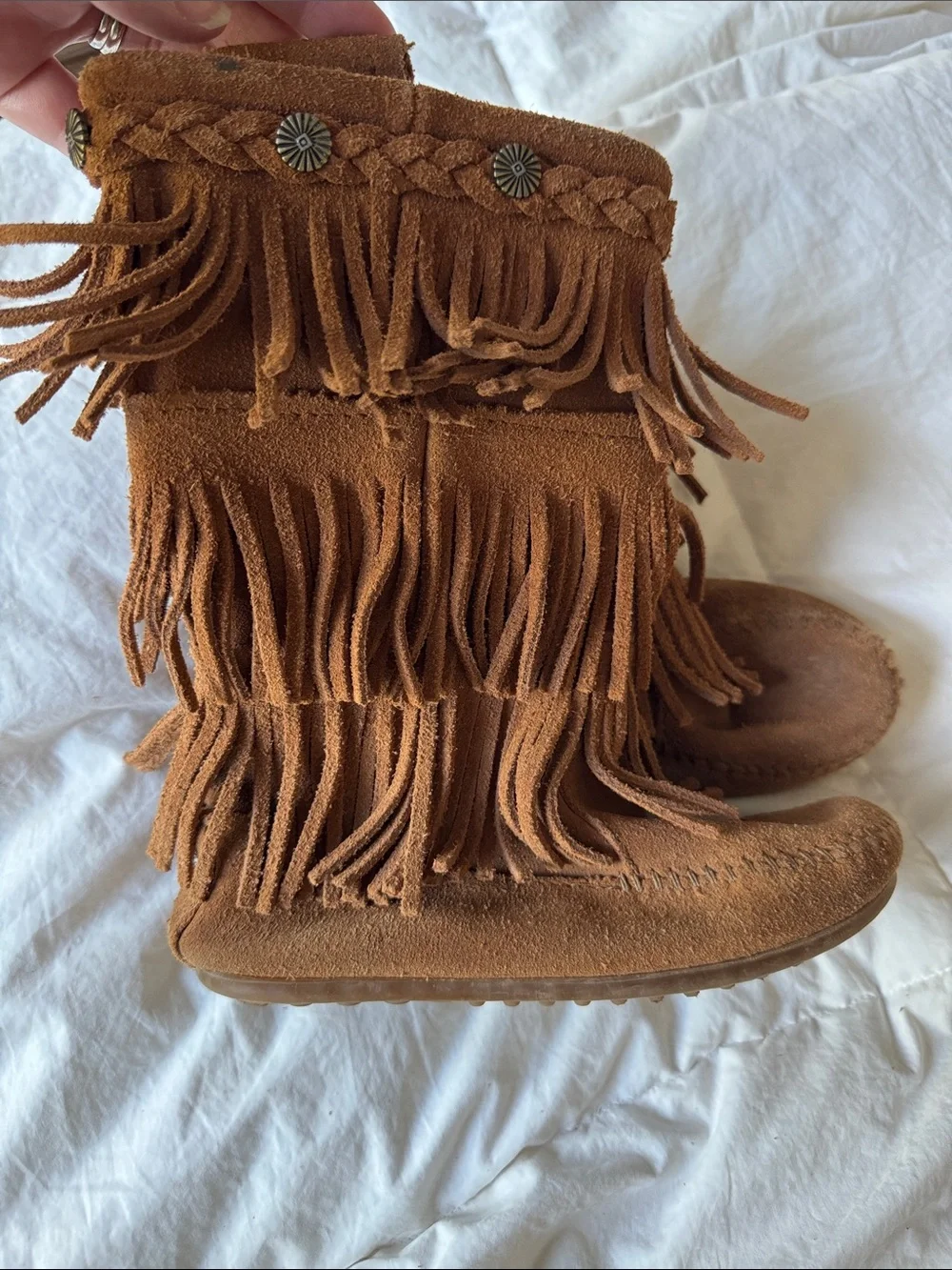 Fringed Minnetonka Suede Boots - Brown